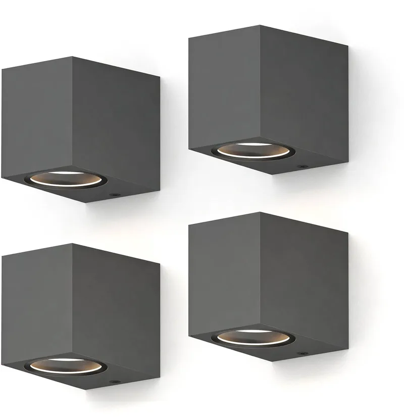 Wandlamp Downlight Sanremo - GU10 - IP54 Water- en Stofbestendig - Geschikt voor Binnen en Buiten - Eenvoudige installatie - Rechthoek - Antraciet – 4-Pack de Calex en Antraciet 4-Stuks – photo produit