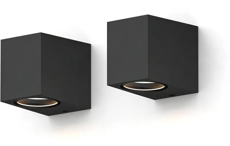 Wandlamp Downlight Sanremo - GU10 - IP54 Water- en Stofbestendig - Geschikt voor Binnen en Buiten - Eenvoudige installatie - Rechthoek - Zwart – 2-Pack de Calex en Zwart 2-Stuks – photo produit