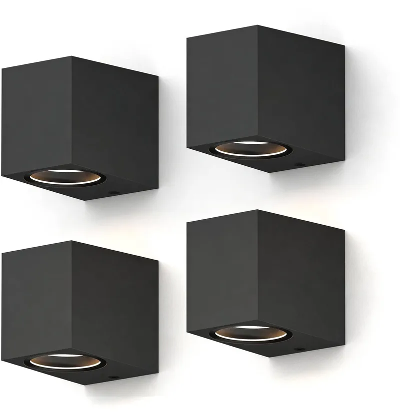 Wandlamp Downlight Sanremo - GU10 - IP54 Water- en Stofbestendig - Geschikt voor Binnen en Buiten - Eenvoudige installatie - Rechthoek - Zwart – 4-Pack de Calex en Zwart 4-Stuks – photo produit
