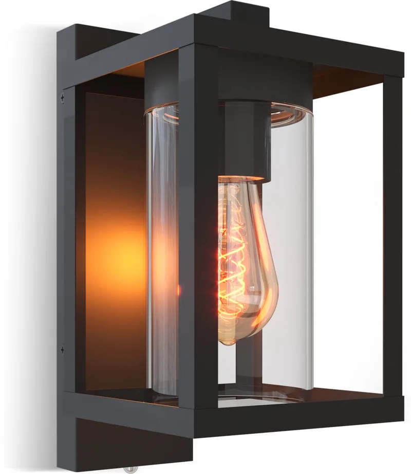 Wandlamp Naples Inclusief lichtbron - E27 - Weerbestendige Buitenlamp - Dag/Nacht sensor - Eenvoudig te Monteren - Stijlvol Design - Complete wandlamp de Calex en Noir – photo produit