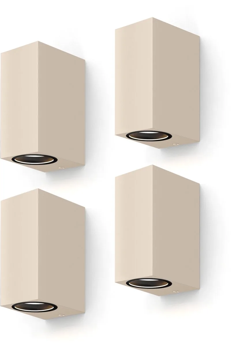 Wandlamp Up & Downlight Bergamo – 2× GU10 – IP54 Water- en Stofbestendig – Geschikt voor Binnen en Buiten – Eenvoudige installatie – Rechthoek – Zwart – 4-Pack de Calex en Zand 4-Stuks – photo produit