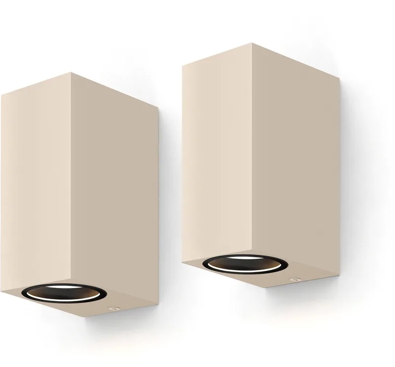 Wandlamp Up & Downlight Bergamo – 2× GU10 – IP54 Water- en Stofbestendig – Geschikt voor Binnen en Buiten – Eenvoudige installatie – Rechthoek – Zwart – 2-Pack de Calex en Zand 2-Stuks – photo produit