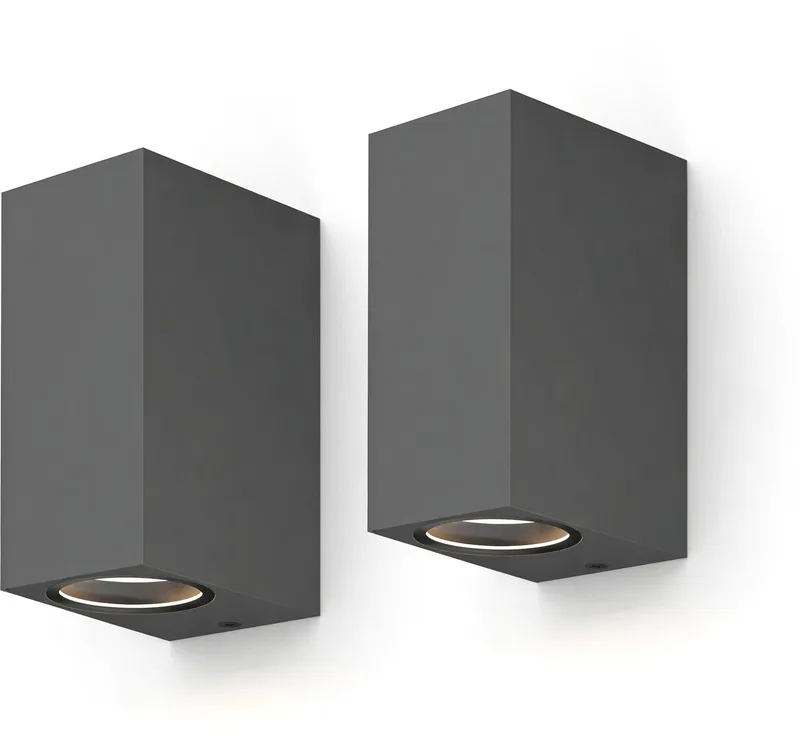 Wandlamp Up & Downlight Bergamo - 2x GU10 - IP54 Water- en Stofbestendig - Geschikt voor Binnen en Buiten - Eenvoudige installatie - Rechthoek - Antraciet – 2-Pack de Calex en Antraciet 2-Stuks – photo produit