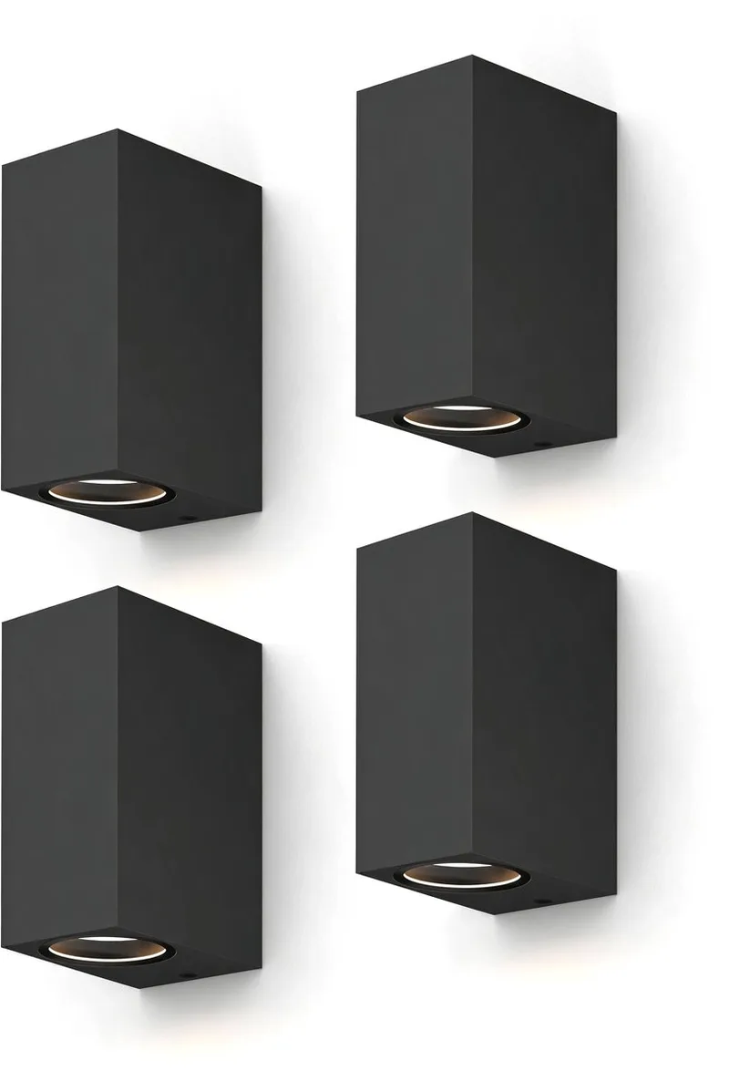 Wandlamp Up & Downlight Bergamo - 2x GU10 - IP54 Water- en Stofbestendig - Geschikt voor Binnen en Buiten - Eenvoudige installatie - Rechthoek - Zwart – 4-Pack fra Calex i Zwart 4-Stuks – produktbillede