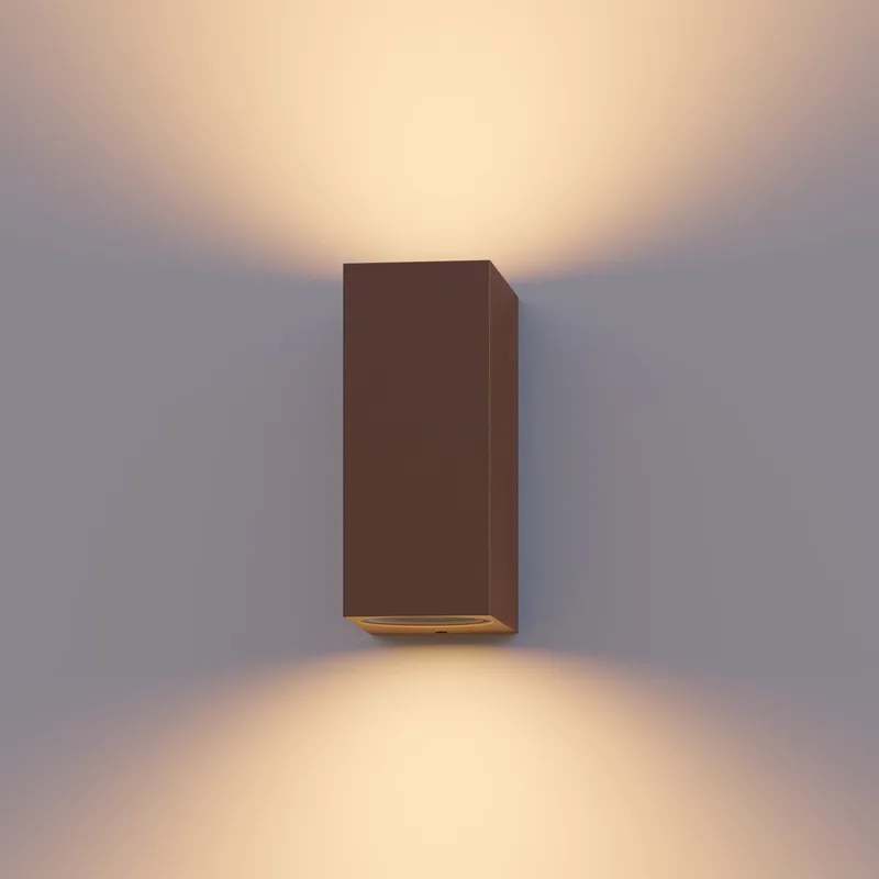 Wandlamp Up & Downlight Bergamo - 2x GU10 - IP54 Water- en Stofbestendig - Geschikt voor Binnen en Buiten - Eenvoudige installatie - Rechthoek - Roestkleur von Calex in Roest – Produktfoto