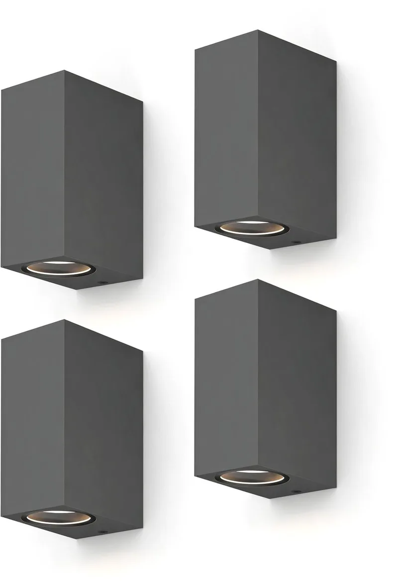 Wandlamp Up & Downlight Bergamo - 2x GU10 - IP54 Water- en Stofbestendig - Geschikt voor Binnen en Buiten - Eenvoudige installatie - Rechthoek - Antraciet – 4-Pack de Calex en Antraciet 4-Stuks – photo produit