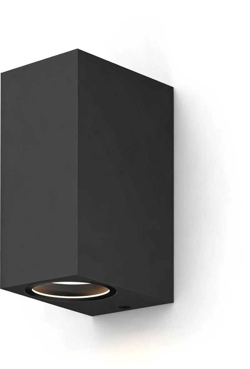 Wandlamp Up & Downlight Bergamo - 2x GU10 - IP54 Water- en Stofbestendig - Geschikt voor Binnen en Buiten - Eenvoudige installatie - Rechthoek från Calex i Svart – produktbild