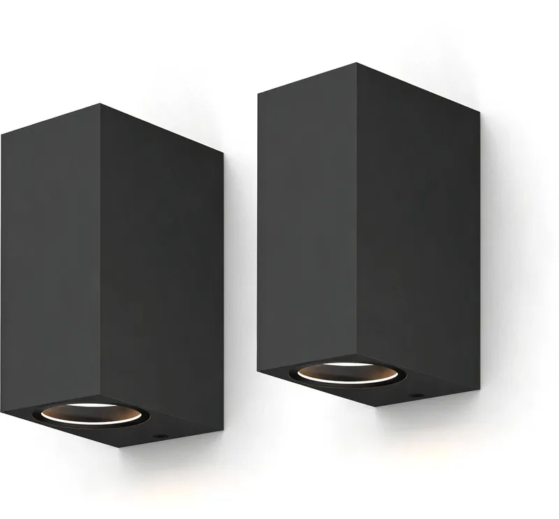 Wandlamp Up & Downlight Bergamo - 2x GU10 - IP54 Water- en Stofbestendig - Geschikt voor Binnen en Buiten - Eenvoudige installatie - Rechthoek - Zwart – 2-Pack fra Calex i Zwart 2-Stuks – produktbillede