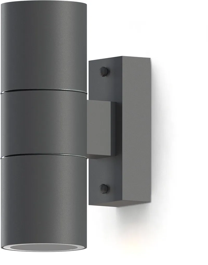 Wandlamp Up & Downlight Turin - 2x GU10 - IP54 Water- en Stofbestendig - Geschikt voor Binnen en Buiten - Eenvoudige installatie - Cilinder fra Calex i Antracit – produktbillede