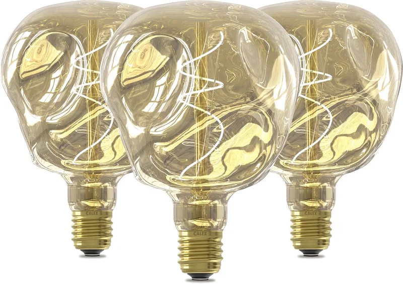 XXL LED Lamp E27 - Champagne - Filament - 75lm - 1800K Warm Wit Licht - 3-pack de Calex – photo produit