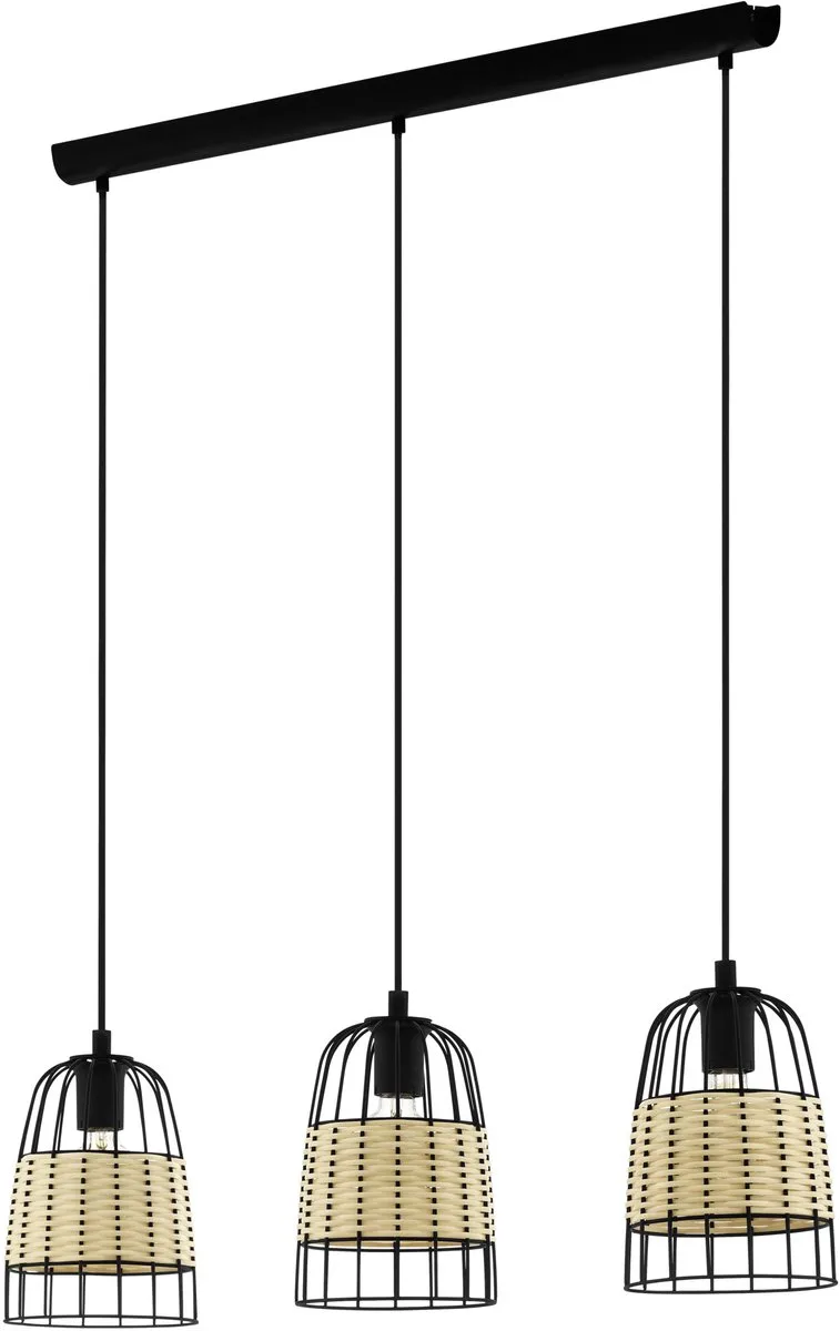 Anwick Hanglamp - E27 - 88 cm - Zwart/Rotan de EGLO en Noir – photo produit