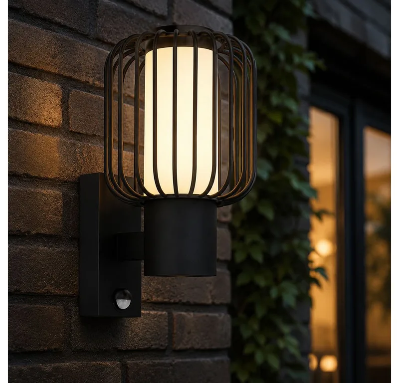 Außen-Wandleuchte, Leuchtmittel nicht inklusive, Außen-Wandleuchte Stahl Bewegungsmelder Schirm IP44 by EGLO in Black – product photo