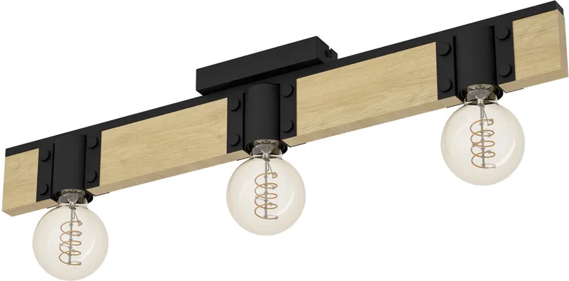 Bailrigg Plafondlamp - E27 - 65,5 cm - Zwart | Bruin - Hout | Staal van EGLO in Zwart, Bruin – productfoto
