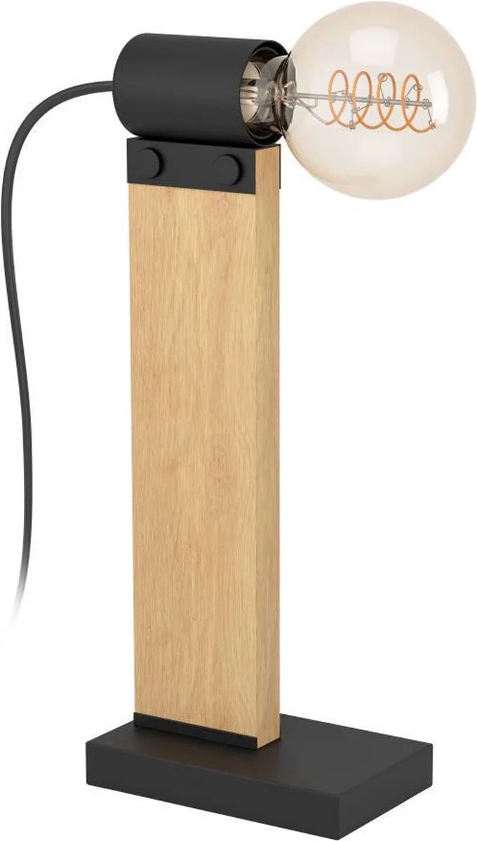 Bailrigg Tafellamp - E27 - 33 cm - Zwart/Bruin - Hout/Staal de EGLO en Noir – photo produit