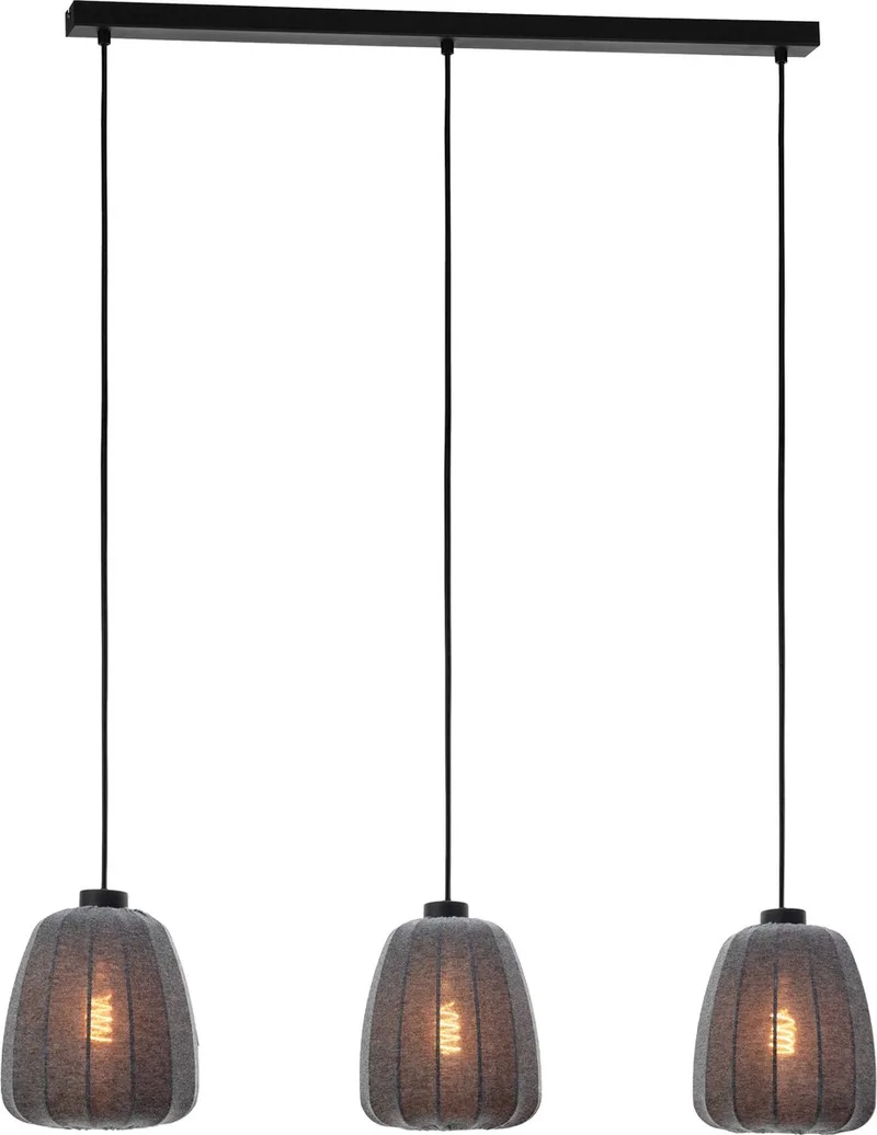 Barlaston Hanglamp - E27 - 88 cm - Zwart | Grijs - uitwasbaar Textiel de EGLO en Noir – photo produit