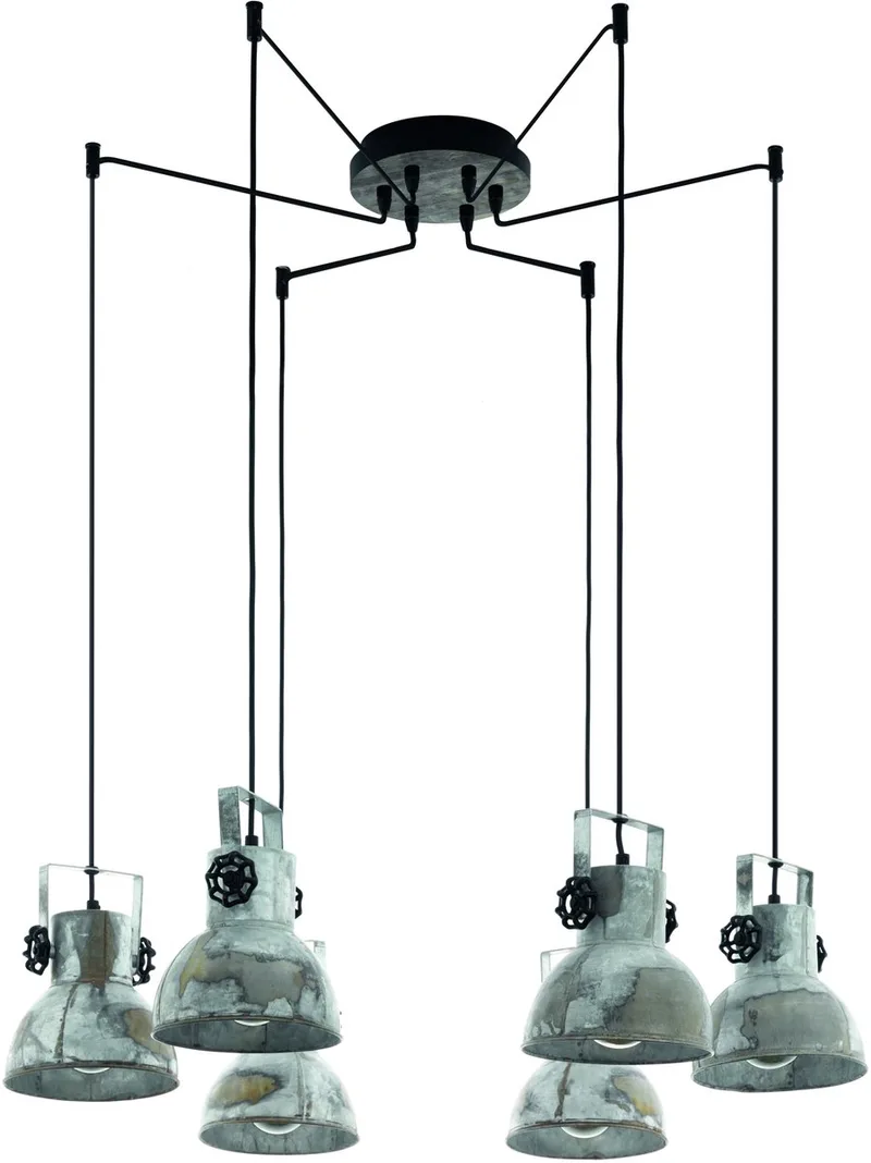 Barnstaple - hanglamp - 6-lichts - E27 - hout/oud-zink-look/zwart by EGLO in Black, Bruin-patina – product photo
