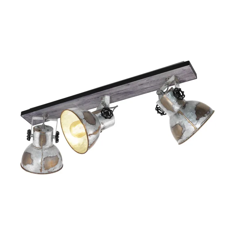 Loftlampe Barnstaple i industrilook 3 lyskilder fra EGLO i Bruin-patina, Sort, Oud-zink look – produktbillede