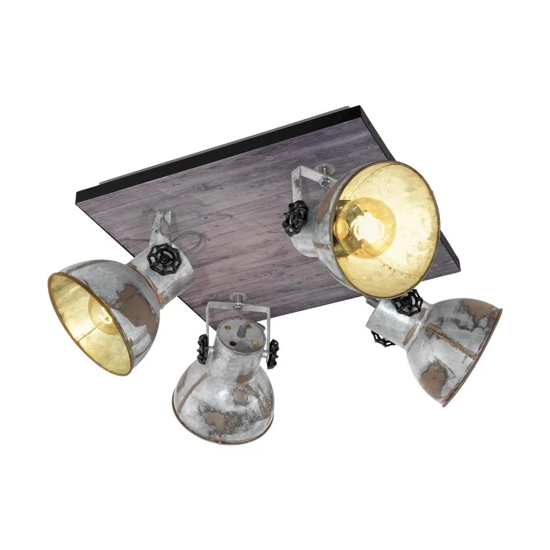 Taklampa Barnstaple i industriell design 4 lampor från EGLO i Bruin-patina, Svart, Oud-zink look – produktbild
