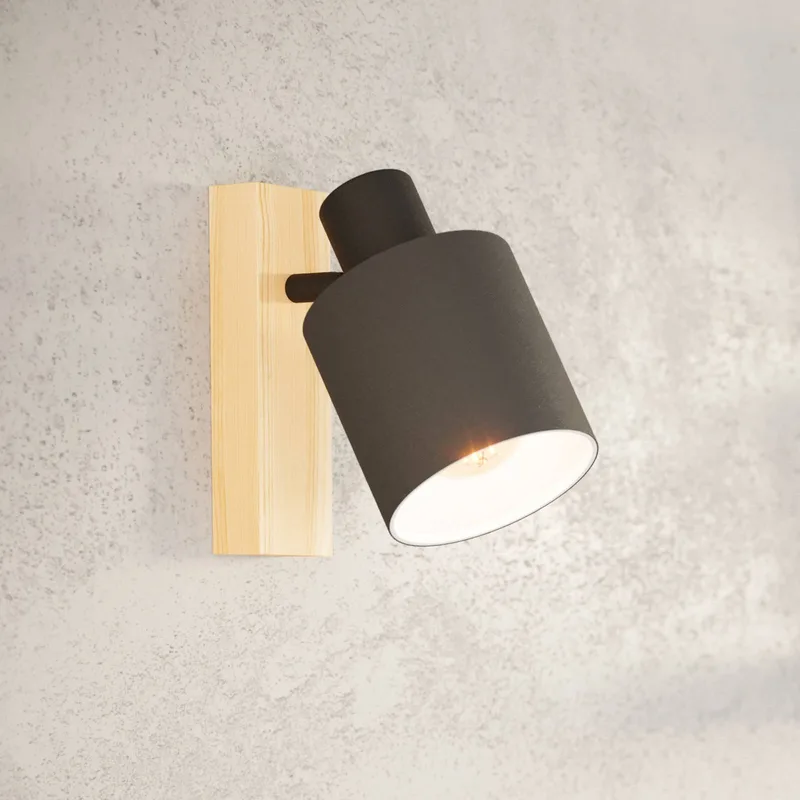 Batallas wandspot, breedte 10 cm, zwart/hout, stof de EGLO en Licht hout, Noir, Blanc – photo produit