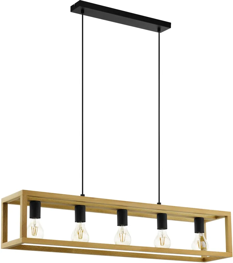 Blackcrown 1 Hanglamp - E27 - 100 cm - industrieel - Hout - Zwart/Bruin de EGLO en Noir – photo produit