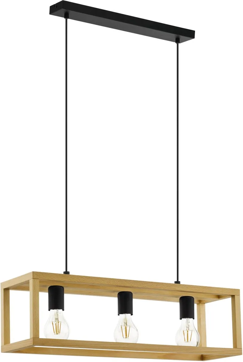 Blackcrown 1 Hanglamp - E27 - 70 cm - industrieel - Hout - Zwart/Bruin de EGLO en Noir – photo produit