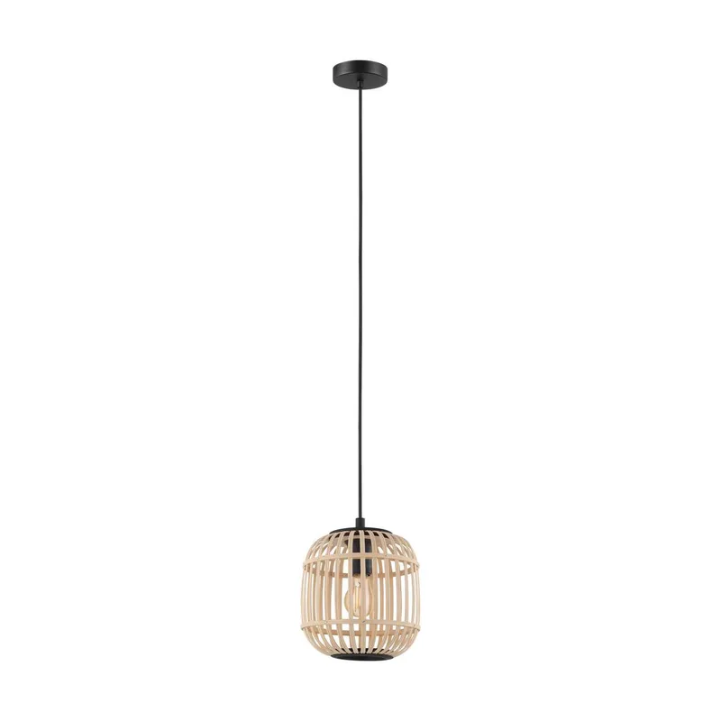 Bordesley Hanglamp - 1 lichts - Ø21cm. - E27 - bamboe, rotan - bruin de EGLO en Noir – photo produit