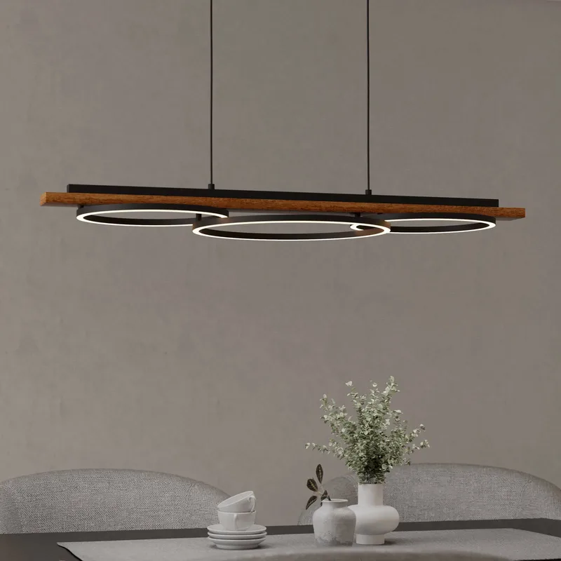 Boyal LED hanglamp, bruin, lengte 101 cm, hout, 3-lamps. från EGLO i Hout donker – produktbild