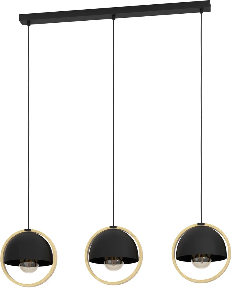 Callow Hanglamp - E27 - 93 cm - Zwart | Bruin - Hout | Staal fra EGLO i Sort, Brun – produktbillede