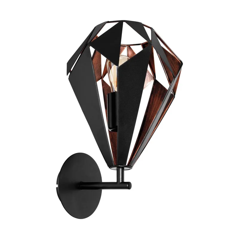 Carlton 1 Wandlamp - E27 - 33 cm - Zwart/Koper från EGLO i Svart, Koppar – produktbild