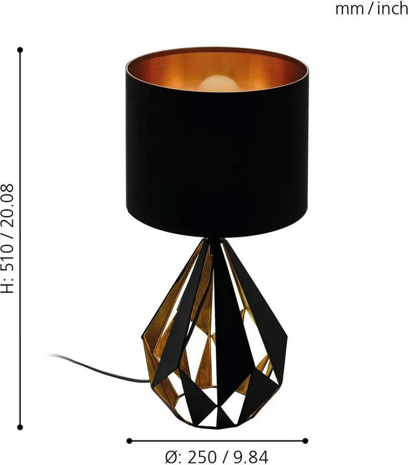 Carlton 5 Tafellamp - E27 - 51 cm - Zwart/Koper de EGLO en Noir, Cuivre – photo produit 3 sur 4