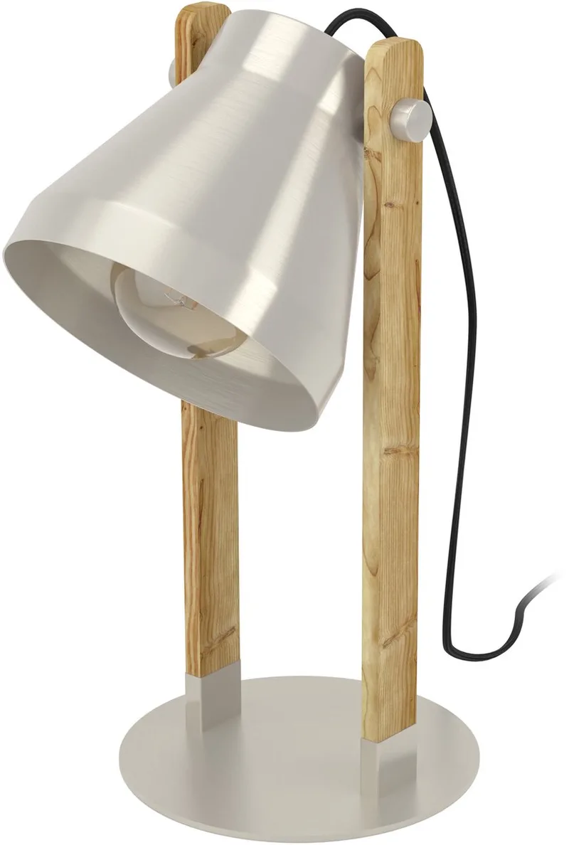 Cawton Tafellamp - E27 - 38 cm - Grijs | Bruin - Staal | Hout från EGLO i Brun – produktbild