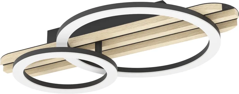 Cembrano Plafondlamp - Wandlamp - LED - 50 cm - Zwart/Natuur/Wit de EGLO en Noir – photo produit