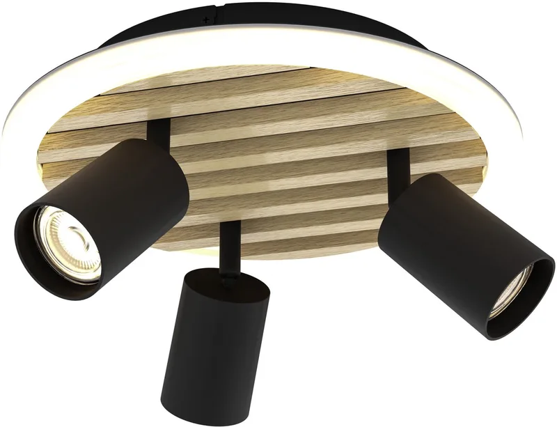Cembrano Plafondlamp - Wandlamp - LED - Ø 30 cm - Zwart/Natuur/Wit de EGLO en Noir – photo produit