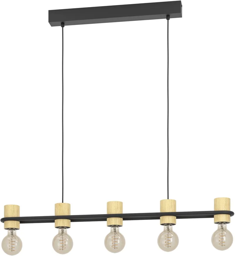 Chieveley Hanglamp - E27 - 88,5 cm - Zwart/Bruin de EGLO en Noir – photo produit