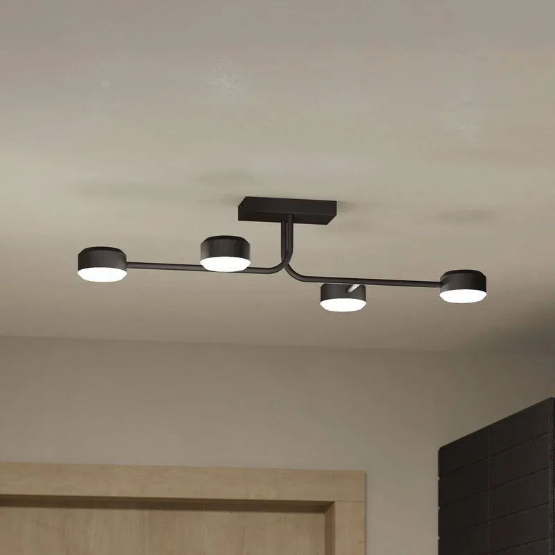 Clavellina LED plafondlamp, zwart, 4-lamps by EGLO in Black, Wit gesatineerd – product photo