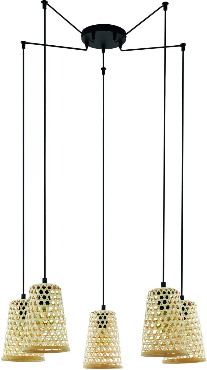 Claverdon Hanglamp - 5 lichts - Ø80 cm - E27 - Zwart/Bruin de EGLO en Noir – photo produit