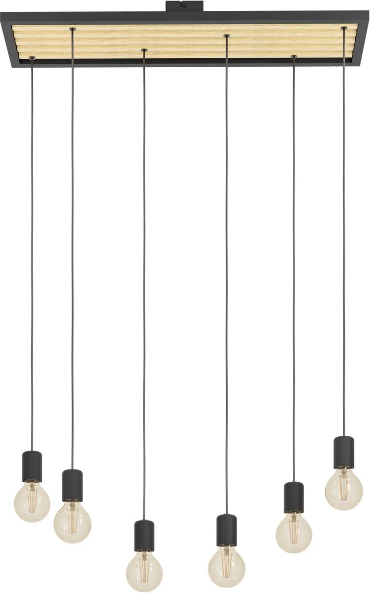 Consett Hanglamp - E27 - 78 cm - Staal | Hout - Zwart | Bruin by EGLO in Black – product photo