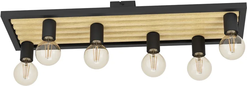 Consett Plafondlamp - E27 - 78 cm - Hout | Staal - Zwart | Bruin från EGLO i Svart, Brun – produktbild