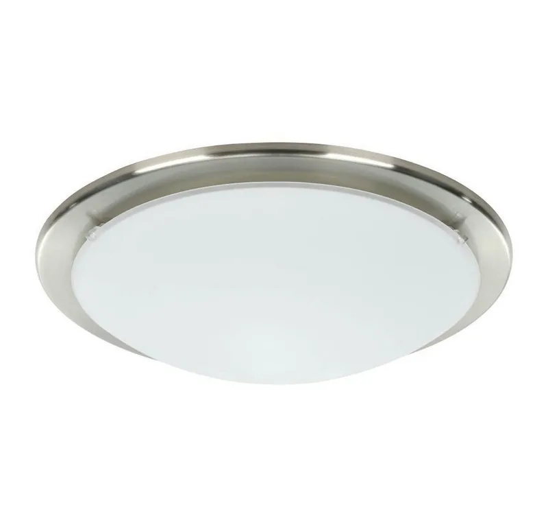 Deckenleuchte PLANET Deckenlampe, silber, weißes satiniertes Glas, Küchenlampe, E27, Dimmfunktion, ohne Leuchtmittel, Wohnzimmerlampe, Flurlampe, Esszimmer, Büro, zeitlos, 29x29x8,5cm fra EGLO i Sølv – produktbillede