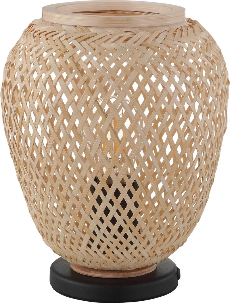 Bordlampe Dembleby i træ, naturfarver fra EGLO i Sort, Natur – produktbillede