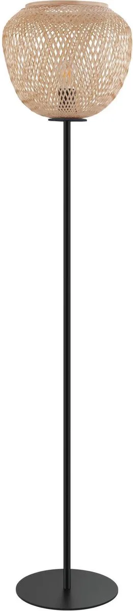Gulvlampe Dembleby i træ, naturfarver fra EGLO i Sort, Natur – produktbillede
