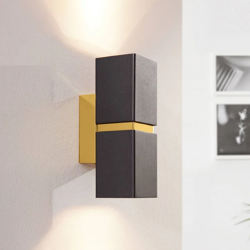 EGLO 2-lichts LED-wandlamp Passa, zwart-goud de EGLO en Laiton, Or – photo produit