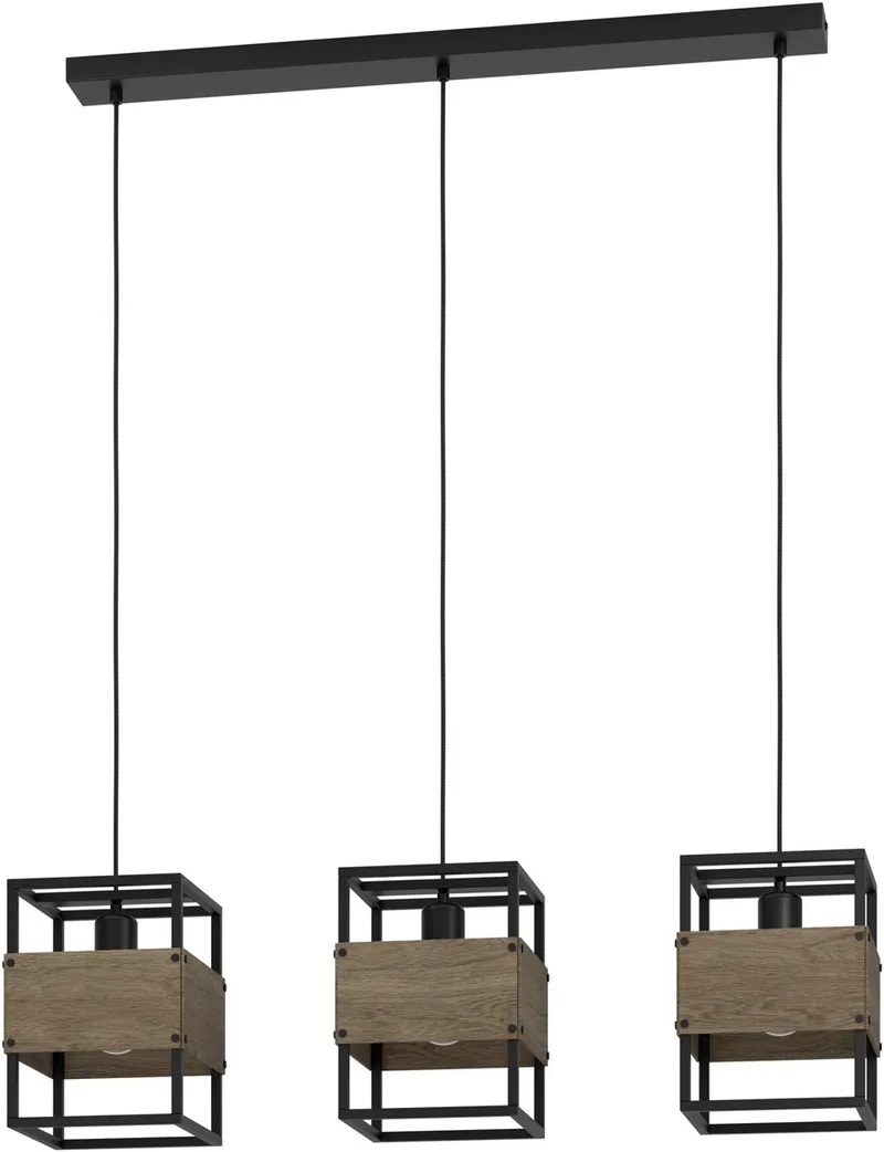 Evesham Hanglamp - E27 - 89,5 cm - Zwart | Bruin - Staal | Hout de EGLO en Noir, Marron – photo produit