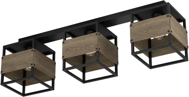 Evesham Plafondlamp - E27 - 87,5 cm - Zwart | Bruin - Staal | Hout de EGLO en Noir – photo produit