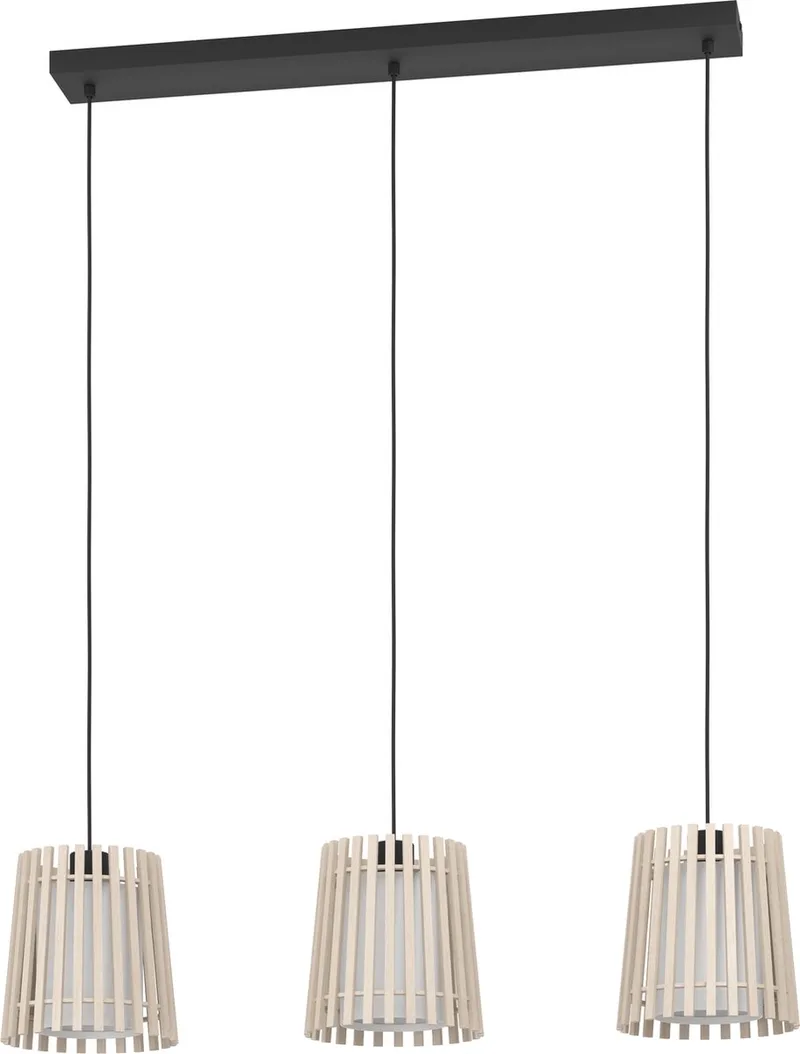 Fattoria Hanglamp - E27 - 90 cm - Zwart/Bruin/Wit - Hout /Textiel fra EGLO i Sort – produktbillede
