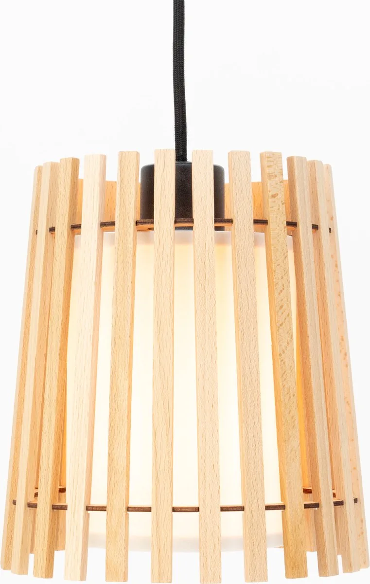 Fattoria Hanglamp - E27 - Ø 20 cm - Zwart/Bruin/Wit - Hout/Textiel van EGLO in Zwart – productfoto