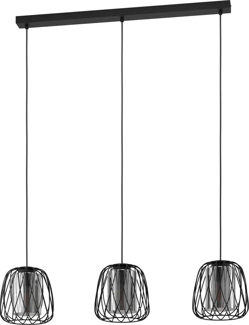 Floresta Hanglamp - E27 - 89 cm - smoke glas van EGLO in Zwart – productfoto
