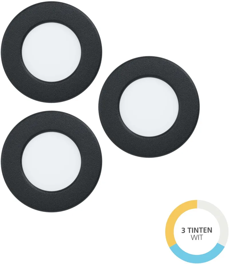 Fueva 6 Inbouwspot - LED - Ø 8.8 cm - Instelbaar wit licht (warm, neutraal en daglicht) - Set van 3 stuks de EGLO en Noir – photo produit