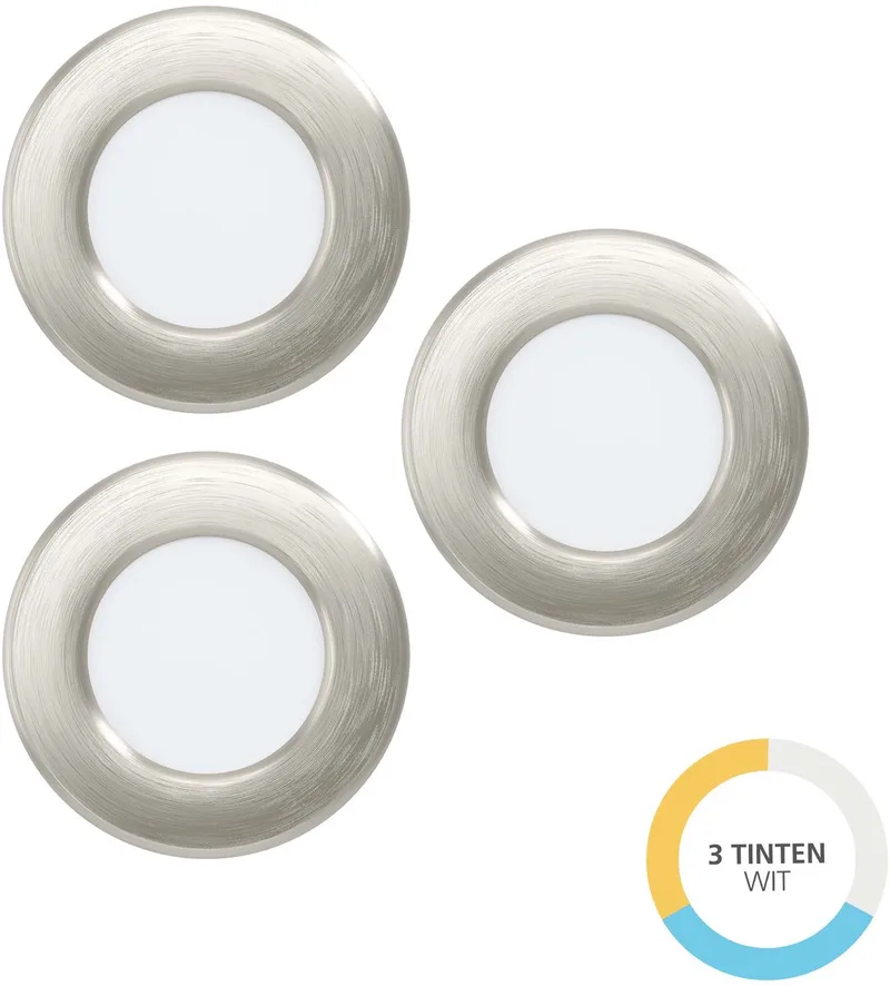 Fueva 6 Inbouwspot - LED - Ø 8.8 cm - Instelbaar wit licht (warm, neutraal en daglicht) - Set van 3 stuks de EGLO en Gris – photo produit