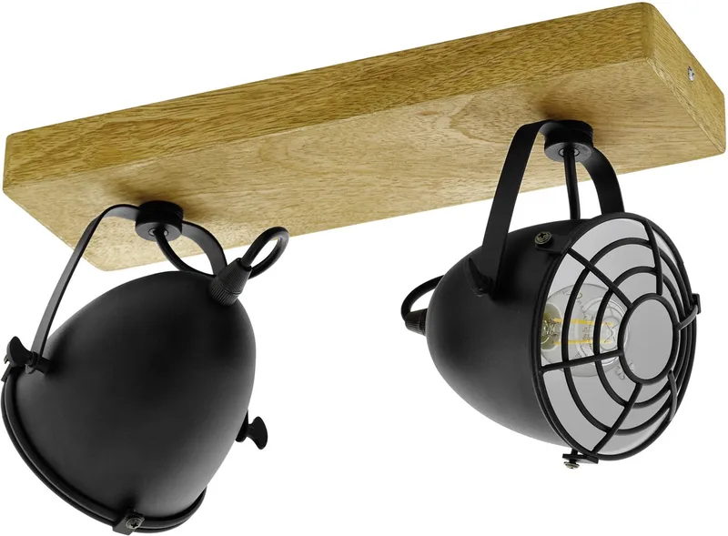 Gatebeck - wand/plafondlamp - 2-lichts - E14 - hout/zwart de EGLO en Naturel – photo produit